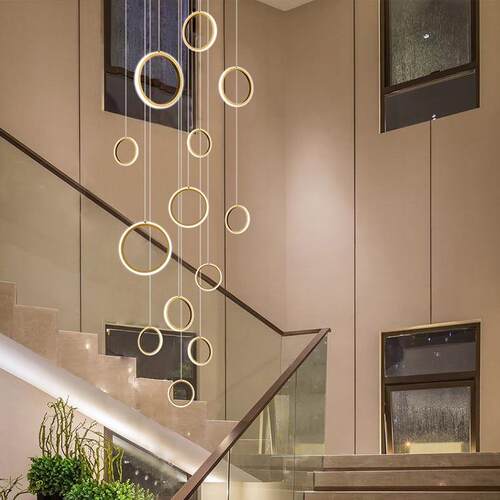 现代简约复式楼中空大厅灯具北欧led走廊loft客厅别墅楼梯长吊灯