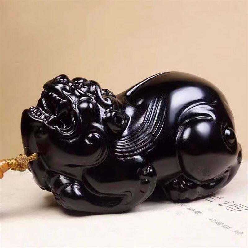 天然黑曜石貔貅摆件招财风水玉石手把客厅办公室装饰品开业礼品
