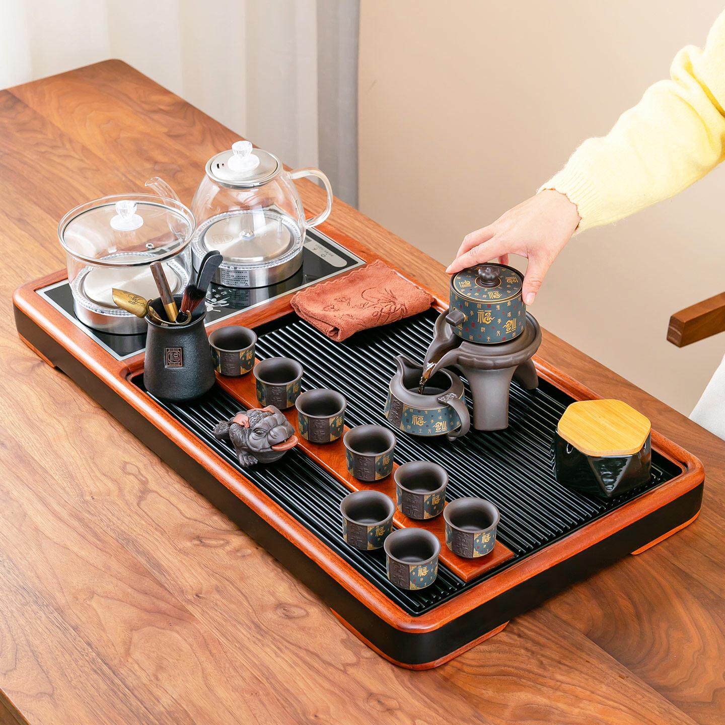 茶具套组办公室家用全自动一体乌檀木茶盘茶台整套功夫茶壶茶杯