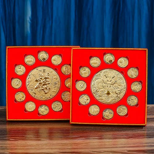 纪念币金箔摆件套装百福装饰摆件