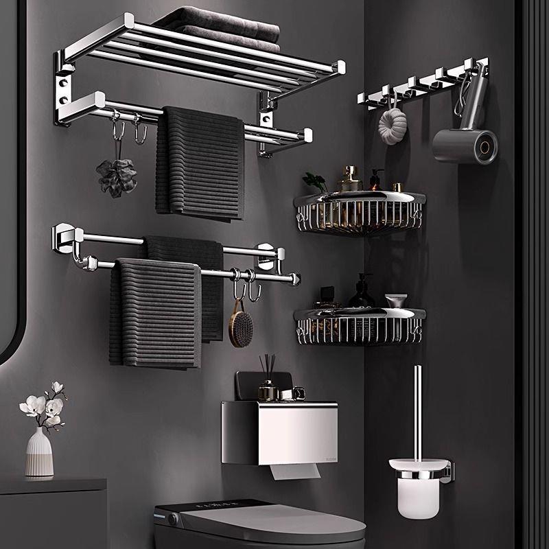 卫生间全铜浴巾架毛巾架浴室可折叠置物架高端五金挂件套装免打孔