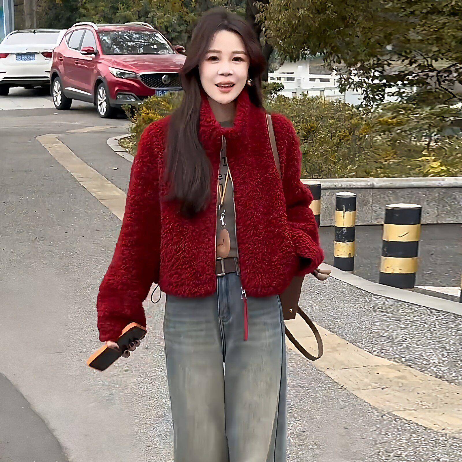 香港代购时尚羊羔毛短款外套女冬季新款韩版加厚皮毛一体保暖上衣