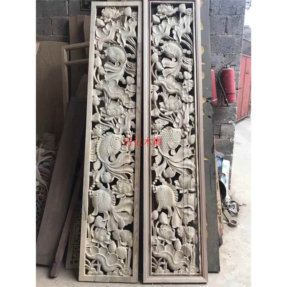 东阳木雕花板中式彷古实木玄关手工雕刻悬吊式天花板背景墙隔断屏