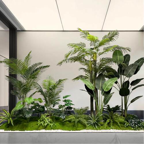 彷真植物造景大型散尾葵旅人蕉盆栽办公室饭厅楼梯下橱窗绿植装饰