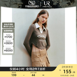UR2024春季女装美式学院风撞色绑带印花长袖T恤UWL440026