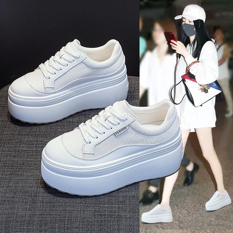8cm增高~流行的女性粉色平底鞋,2025新款女性白鞋,百搭,时尚,