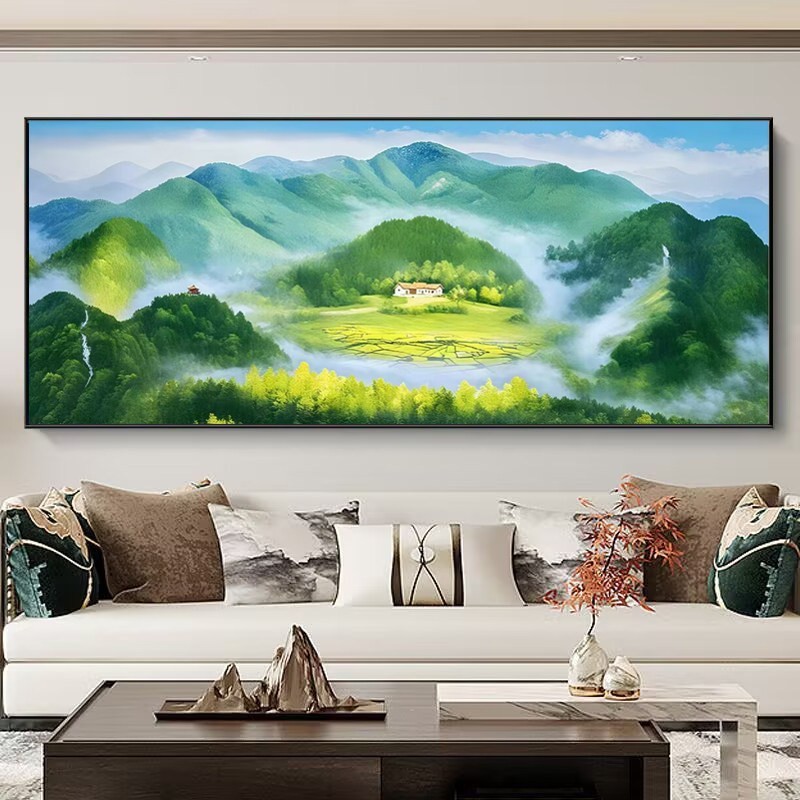 聚宝盆福居宝地靠山风景画客厅装饰画山水画招财风水画办公室壁画