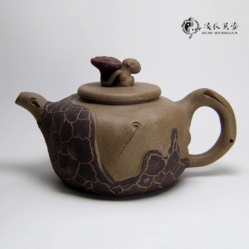 208CC蘑菇壶 宜兴紫砂茶壶 徐孟大供春壶 绿泥树桩扁壶