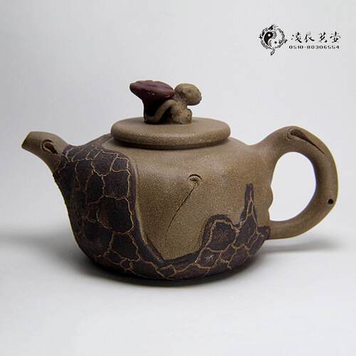 208CC蘑菇壶 宜兴紫砂茶壶 徐孟大供春壶 绿泥树桩扁壶
