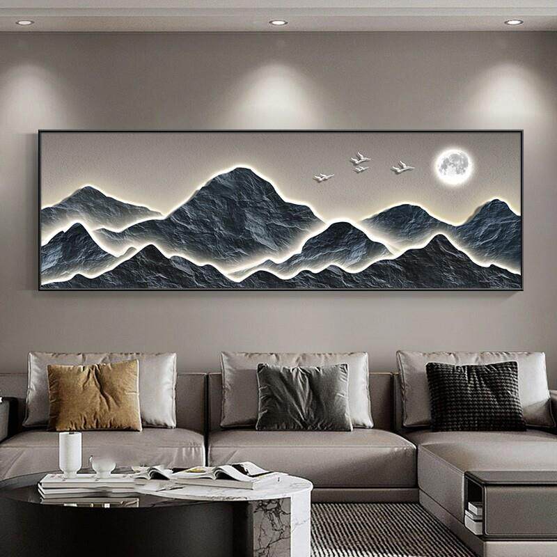 背有靠山现代轻奢客厅沙发装饰画 画新中式山水挂画 画茶室办公室