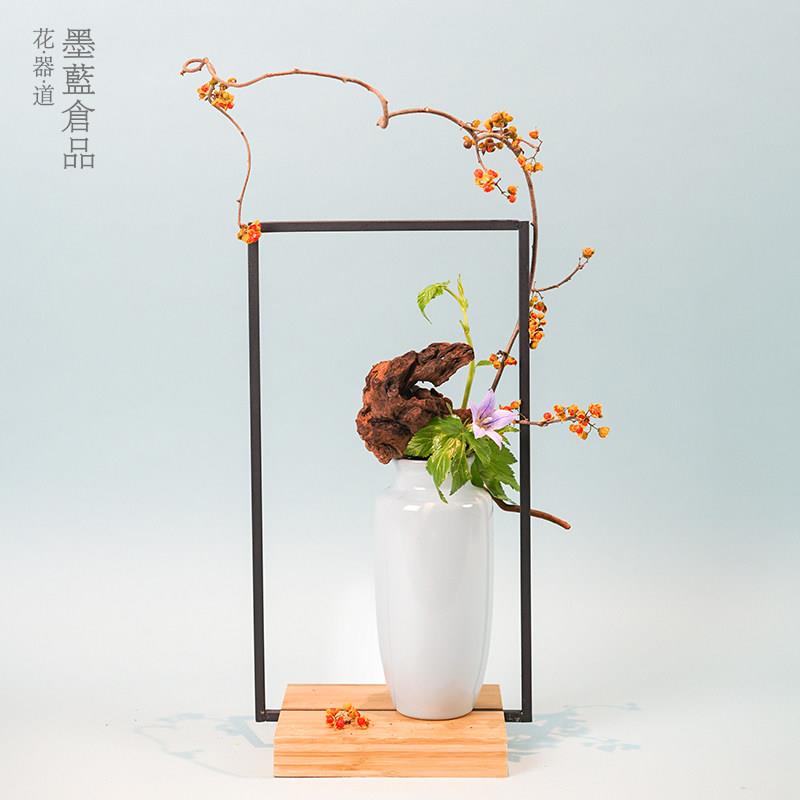 铁艺竹木底座 花艺花道插花摆件 中式日式空间摆设茶席桌面装饰