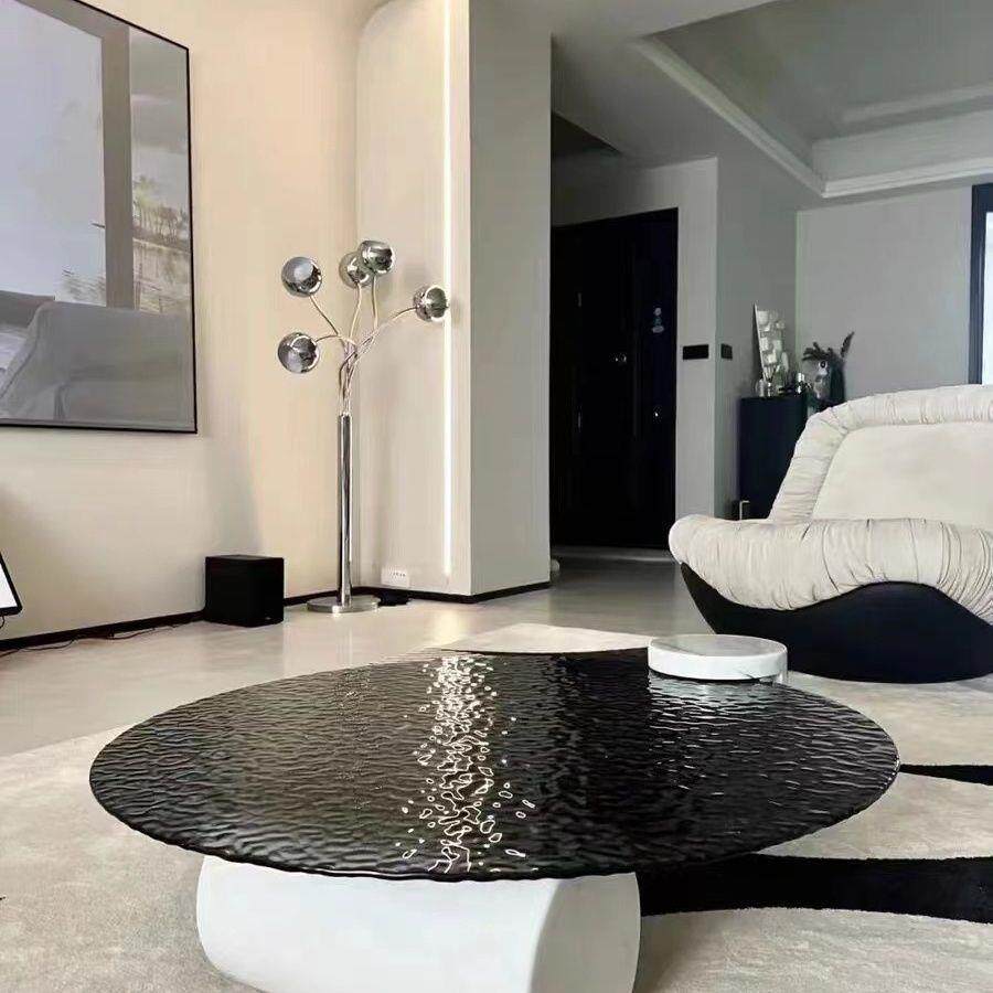 创意大理石水波纹钢化玻璃茶几客厅家用轻奢现代极简茶桌