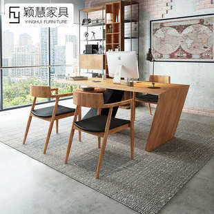 实木老板办公桌 简约现代创意书桌写字台 工业风设计师电脑桌