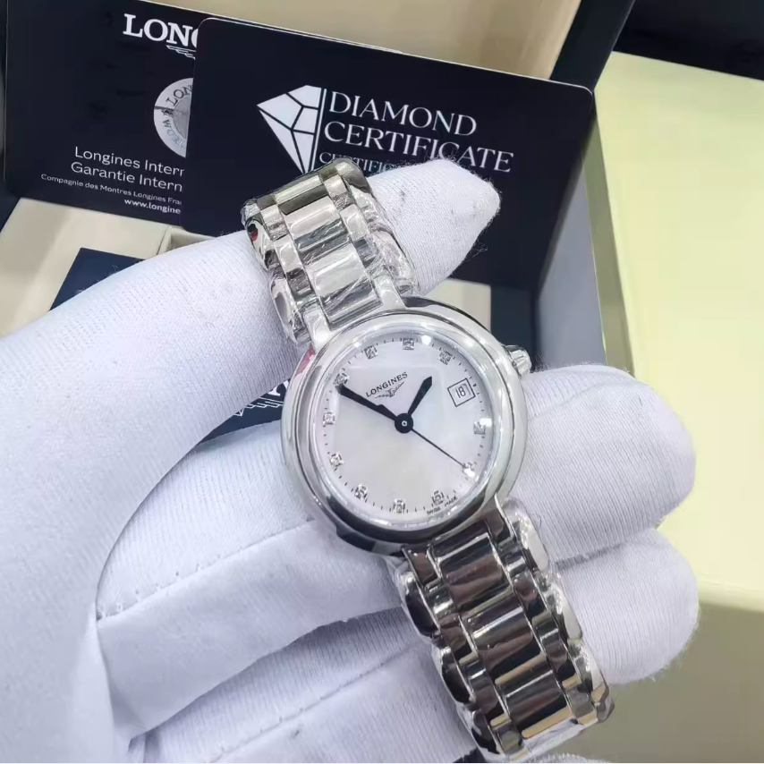 全套9.8新 浪琴心月系列精钢石英表贝母钻石女表L8.110.4.87.6