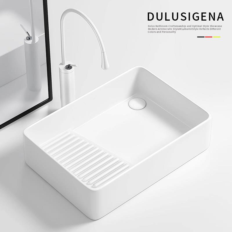 DULUSI阳台洗衣机陶瓷搓衣台上盆洗衣池槽侧排左右下水家用洗手盆