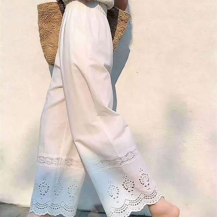 潮牌白色拼接阔腿裤女时尚新款高腰显瘦宽松通勤百搭休闲裤子女士