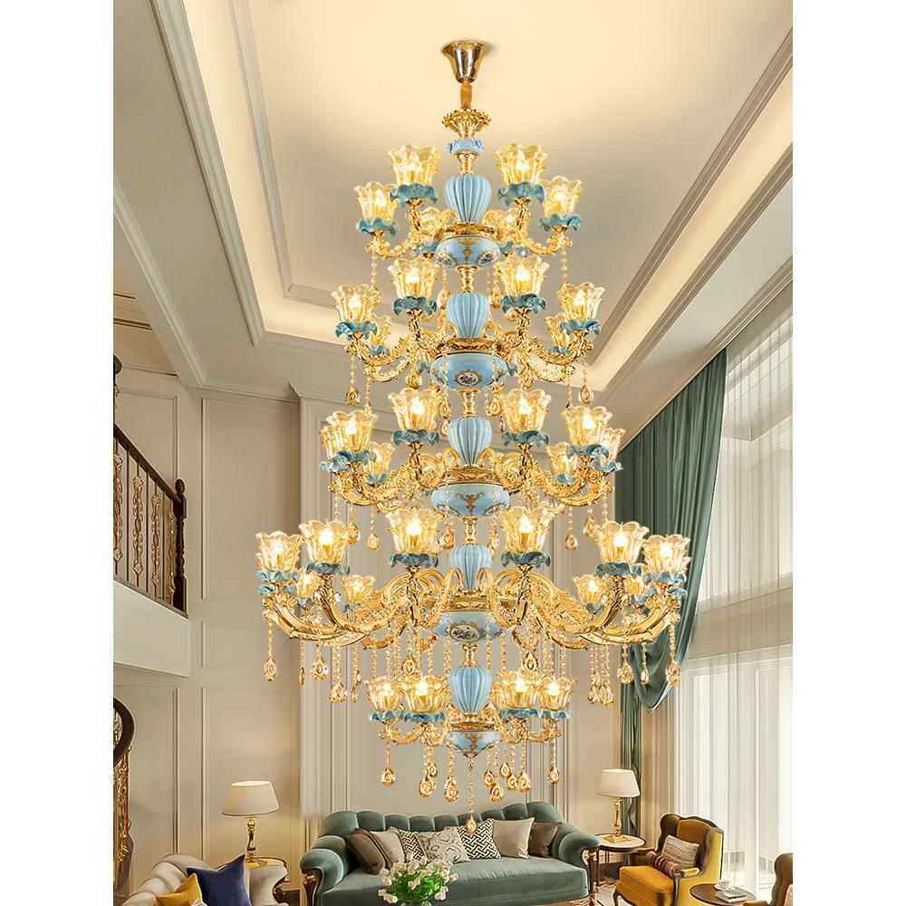 覆式楼梯吊灯别墅客厅豪华水晶灯欧式落地式法式楼梯间陶瓷长吊灯
