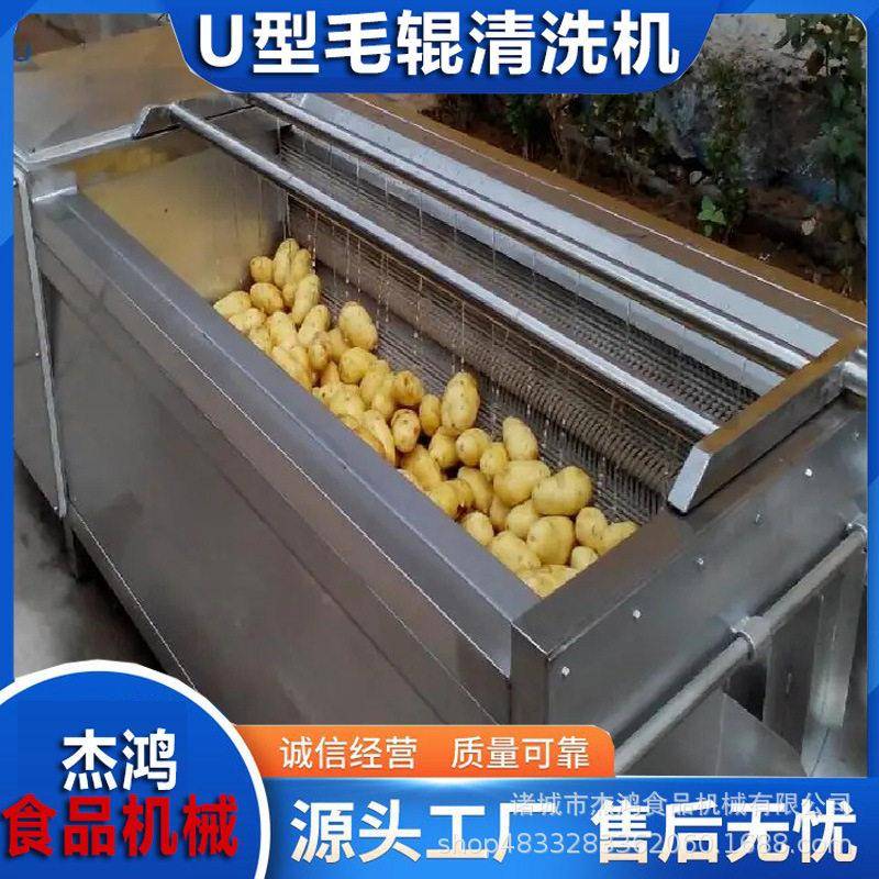 全自动U型水果去毛辊泥清JH-1000机洗机果蔬滚动毛刷生姜皮器