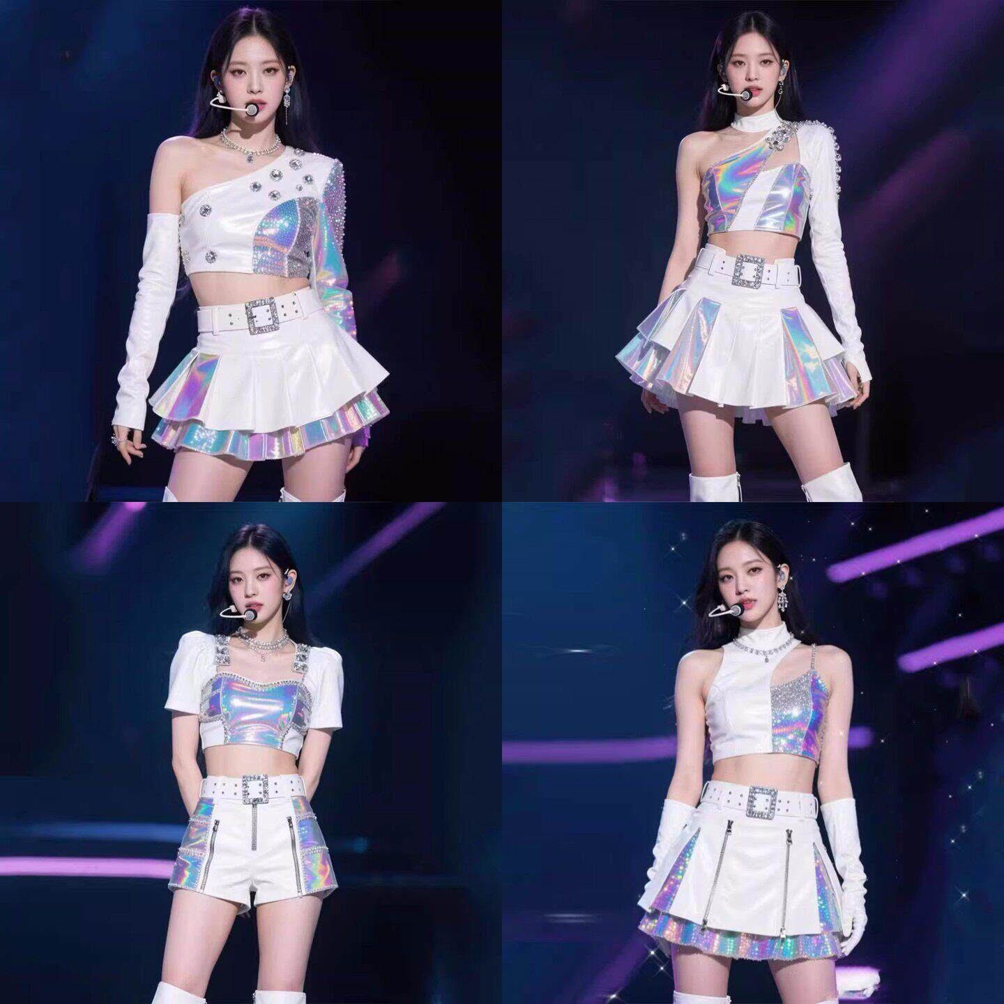 gogo女团同款与时代共舞蹈台爵士白色拼接套装商演打歌演出服