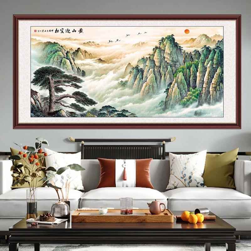 迎客松山水画风景画贴纸壁纸自粘墙贴壁画背景墙客厅墙壁贴画装饰