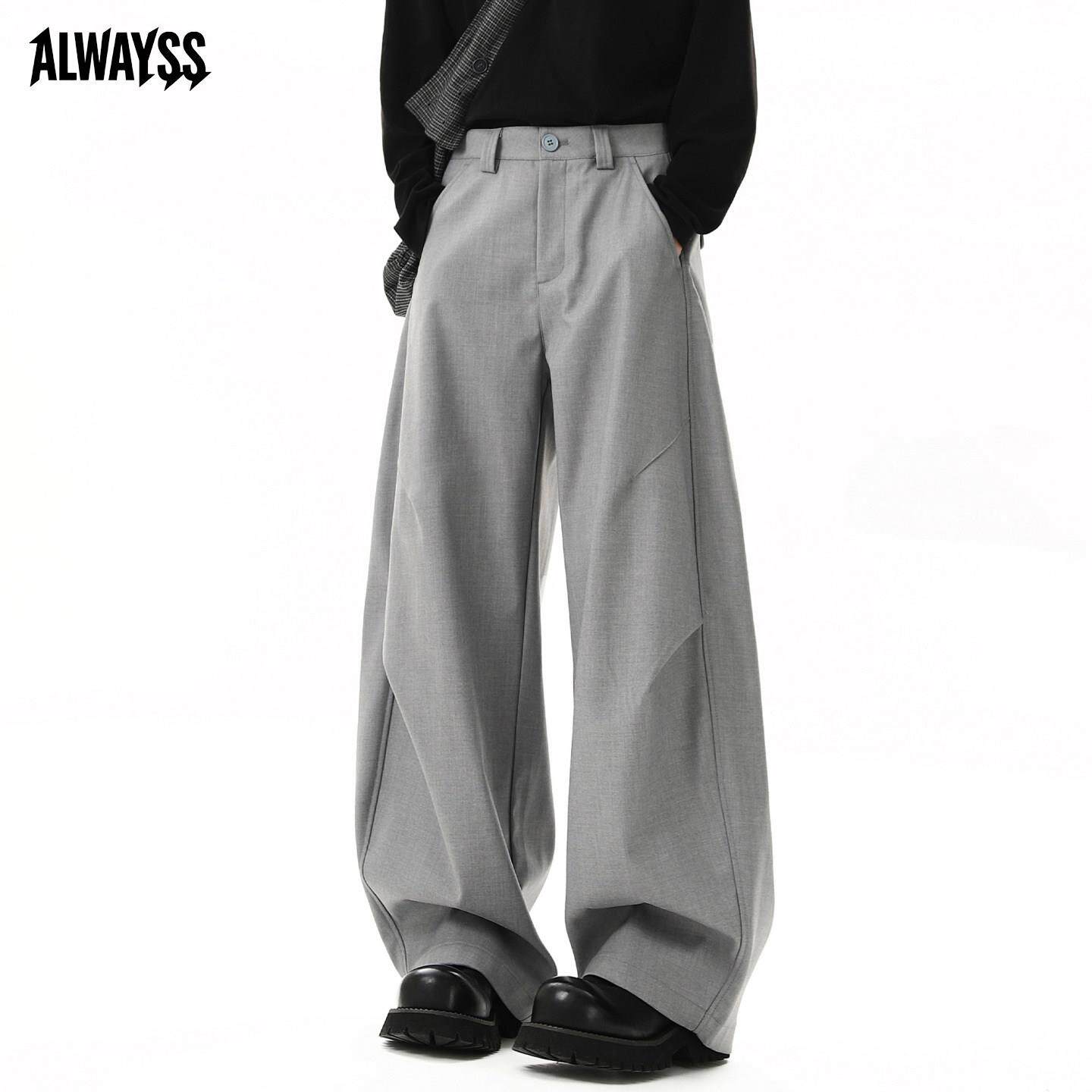 褶皱弯刀西裤男春秋季复古高级感宽松直筒阔腿裤子男垂感休闲长裤