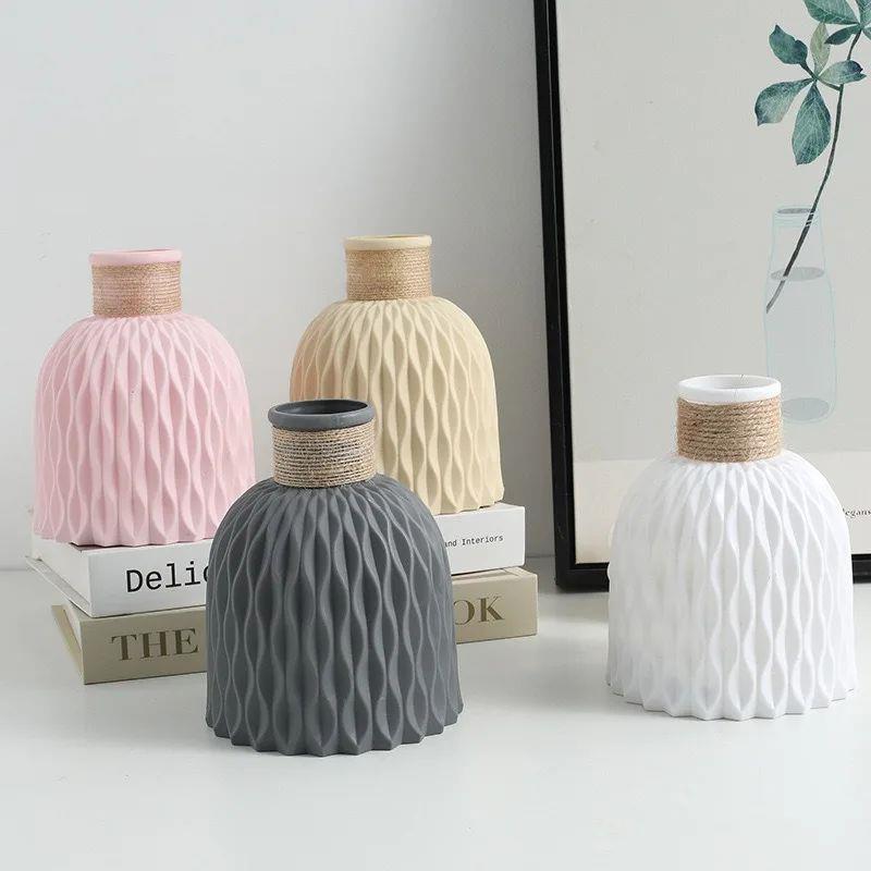 1PC Pineapple Pattern Twine Imitation Ceramic Plastic Vase S