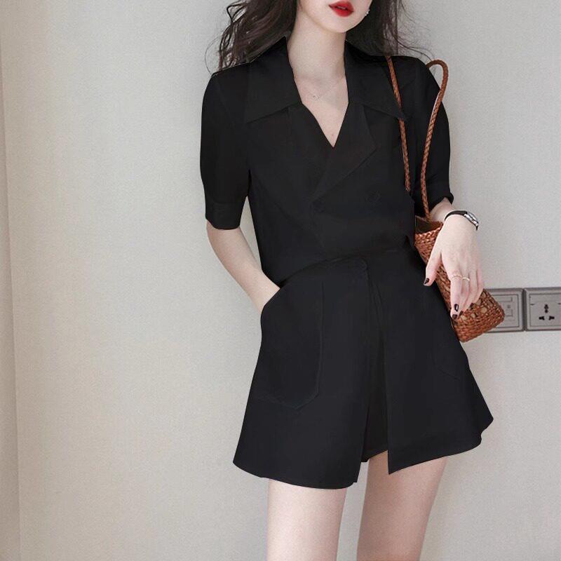 欧洲站时尚套装女2025年夏季新款宽松洋派休闲 短袖短裤两件套大