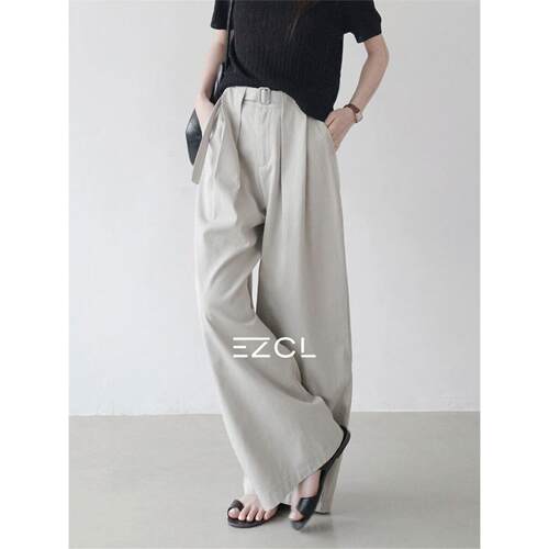 EZCL 简约高腰阔腿裤女春季垂感宽松直筒显瘦百搭长裤松弛感裤子