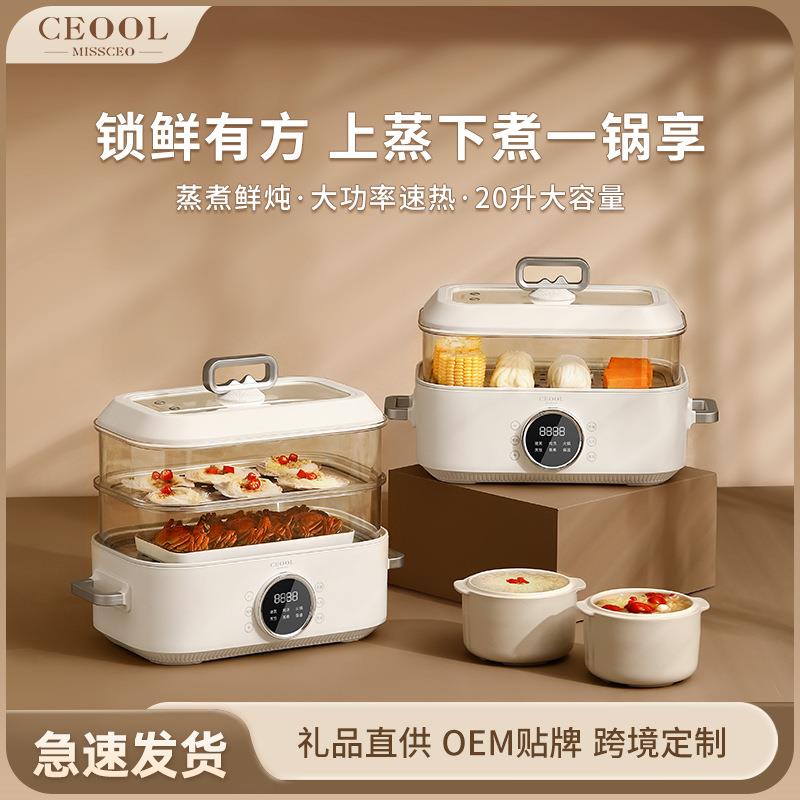 电蒸锅家用蒸锅蒸煮一体早餐机上蒸下煮多功能家用两层蒸笼蒸汽锅