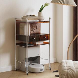 扫地机器人置物架收纳柜科沃斯云鲸柜可移动客厅沙发亚克力小边柜