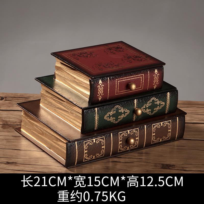 高档家居摆件首品抽屉式收纳盒复古木质式书盒假书饰模型摄影道具