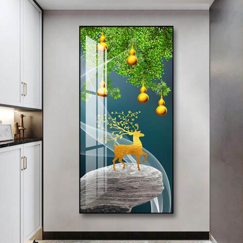 五福临门入户玄关装饰画葫芦走廊过道竖版客厅壁画玄幻挂画正对门