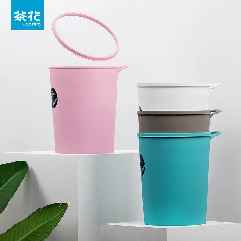 茶花垃圾桶家用客厅垃圾桶厨房无盖带压圈垃圾筐卫生间简约垃圾桶