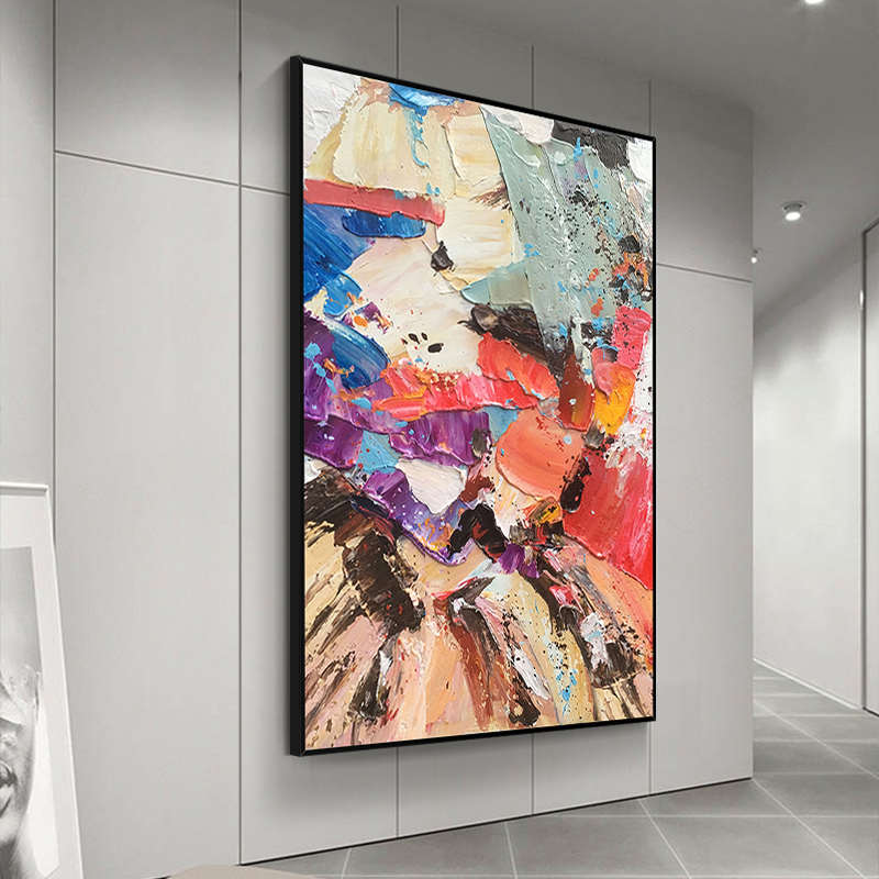 纯手绘油画客厅装饰画现代简约大幅立体抽象艺术色块走廊玄关挂画图片