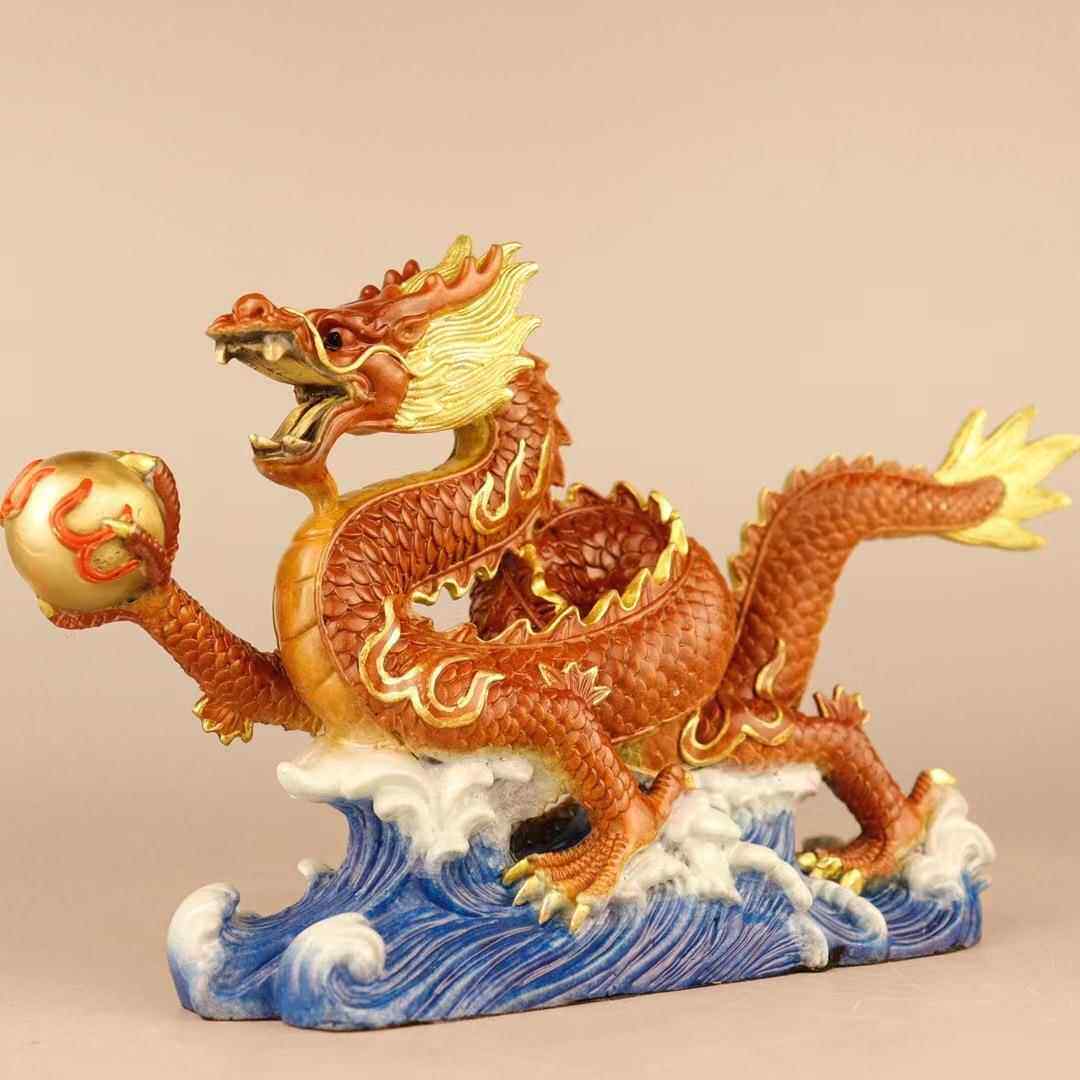 新款直销铜龙摆件彩绘铜五爪金龙工艺品十二生肖龙客厅办公室家居