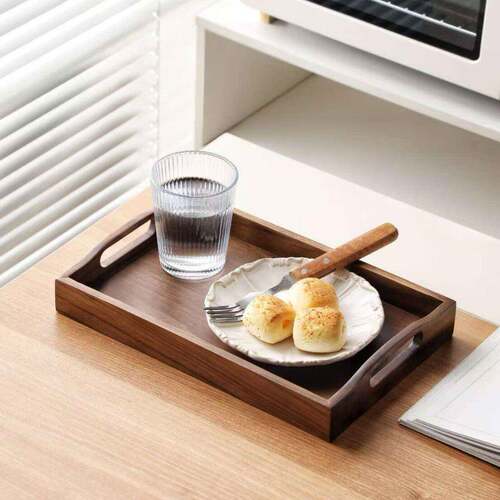 胡桃木家用实木托 托盘下午茶一人食木质餐盘高颜值饭厅甜品店收