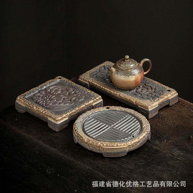 鎏金蓄水壶承干泡台陶瓷功夫茶具配件养壶托盘垫盖碗底座德化陶瓷