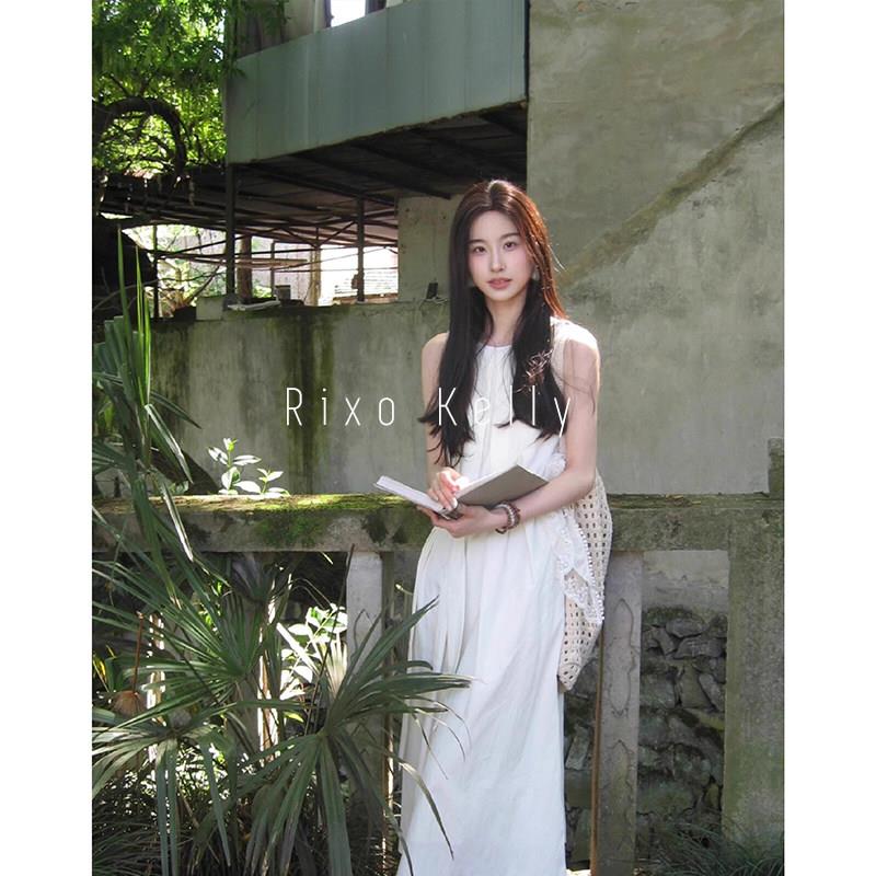 Rixo Kelly法式高级感白色连衣裙女气质休闲无袖清冷感背心长裙子