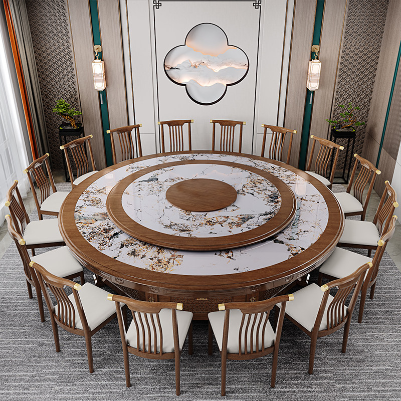 新中式高档全实木岩板电动.2米大圆桌酒店饭店火锅旋转桌椅组合,住宅家具,岩板餐桌,淘宝优惠券,粉丝福利购,淘宝优惠卷