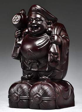 黑檀实木质雕刻大黑天神佛像木头关财神爷件家摆居玄财寺庙工艺MH