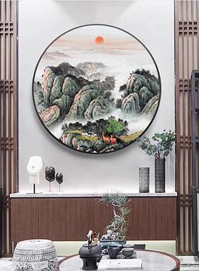 泰山日出图日出东方招财风水进门玄关画圆形有山无水靠山图挂画
