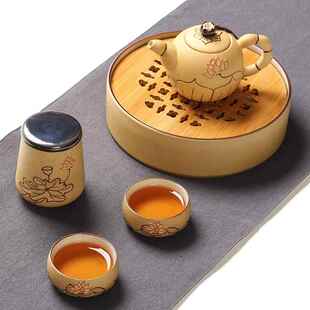 中式 陶瓷手绘一壶四杯办公家用阳台茶盘 直销粗陶旅行茶具套装 新款