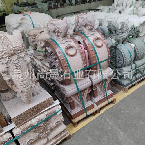 抱鼓石鼓印度红狮子石鼓枫叶红貔貅门墩石墩子门鼓石雕塑