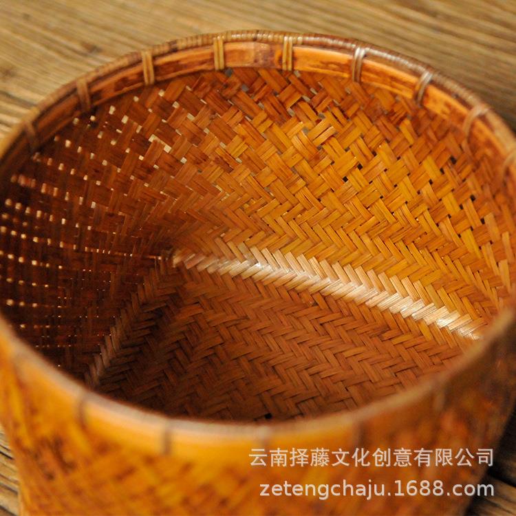 新款直销手工大漆竹编筐家用收纳整理娄创意点心零食水果篮桌面置