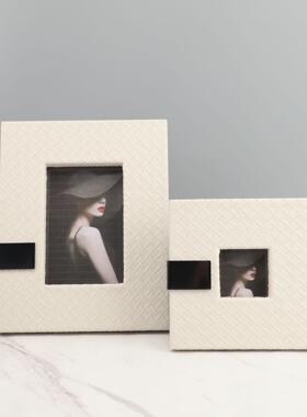 欧式皮革相框摆件样板房电视柜卧室客厅桌面家居软装饰品艺术摆放