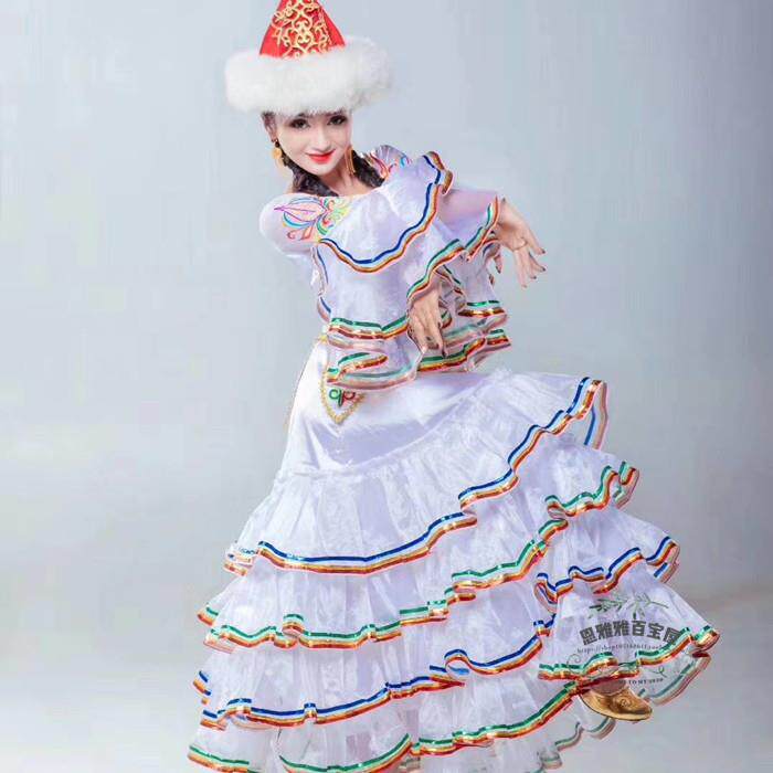 正品新人疆哈萨克族裙装子新疆成少数民舞族蹈演出服女装裙子长款