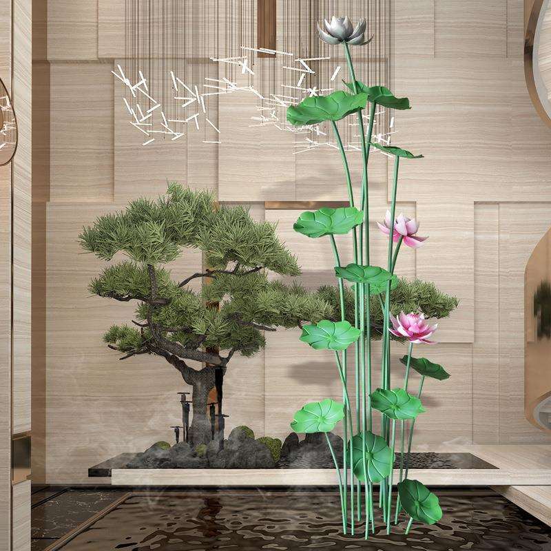不锈钢荷叶落地树园林景观摆件庭院水池荷花创意金属装饰组合水景