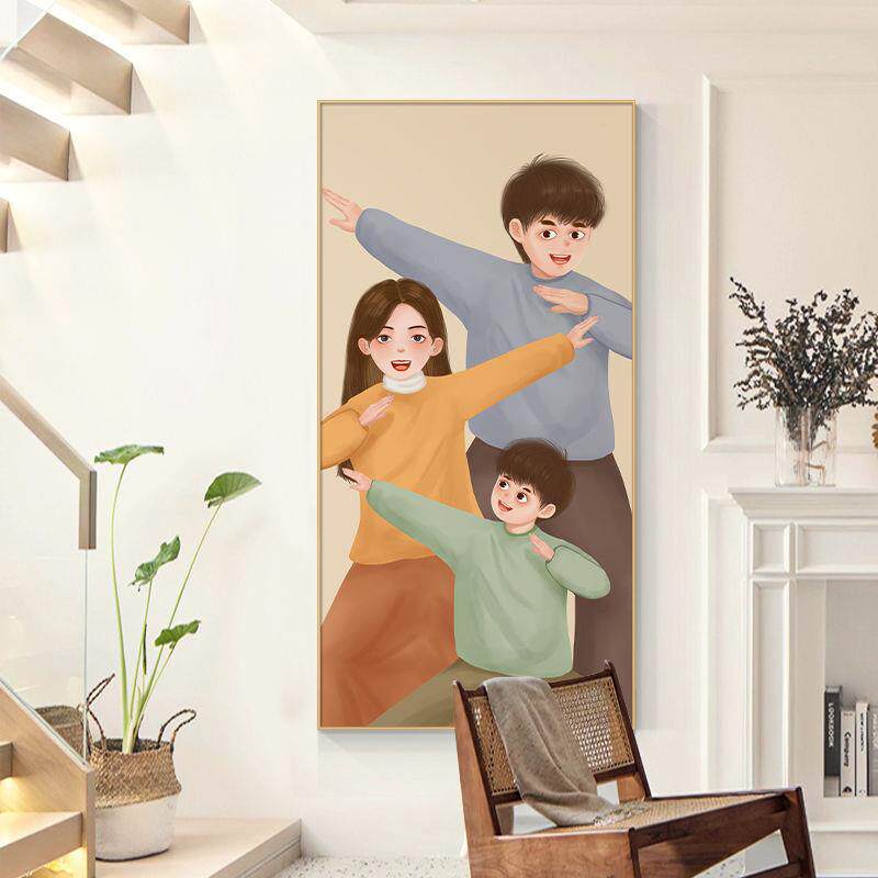 一家三口入户玄关装饰画现代简约入门壁画奶油风正对门挂画