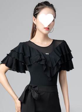 拉丁舞练功服女成人感摩登舞连体网纱夏季跳舞蹈服装