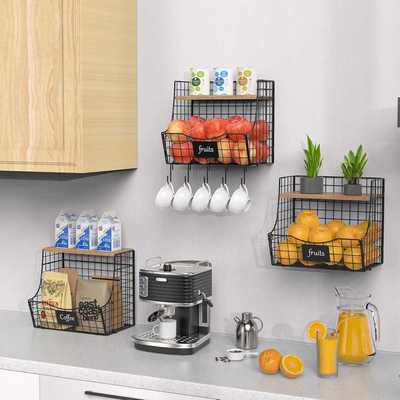 厨房用品置物架家用壁挂可折叠蔬菜水果收纳篮多功能台面整理架